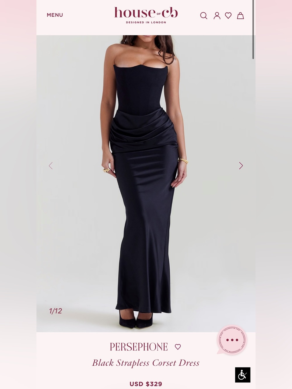 House of CB Black Strapless Draped Corset Gown